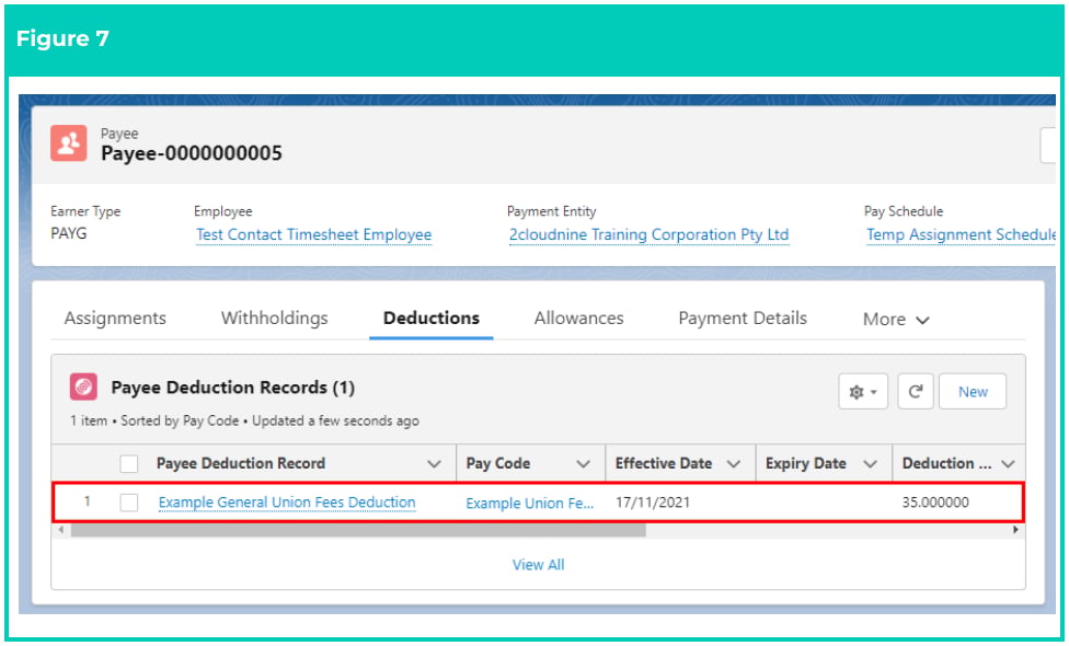 Screenshot from QRG Create a Payee Deduction - General
