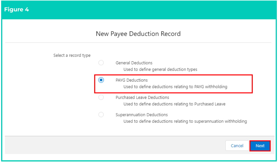 Screenshot from QRG Create a Payee Deduction - PAYG