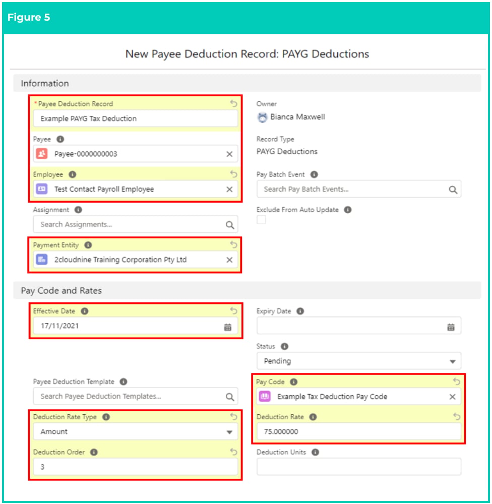 Screenshot from QRG Create a Payee Deduction - PAYG