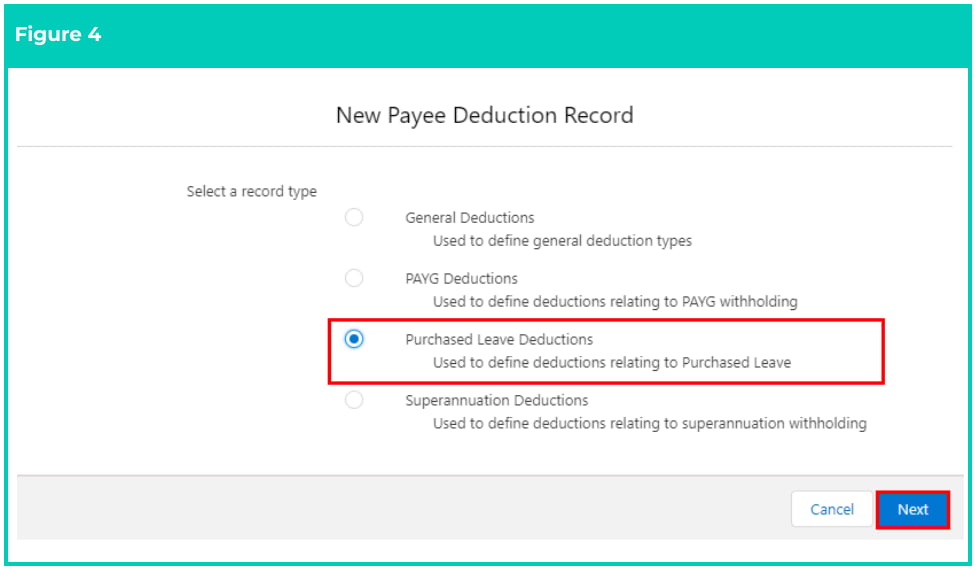 Screenshot from QRG Create a Payee Deduction - Purchased Leave