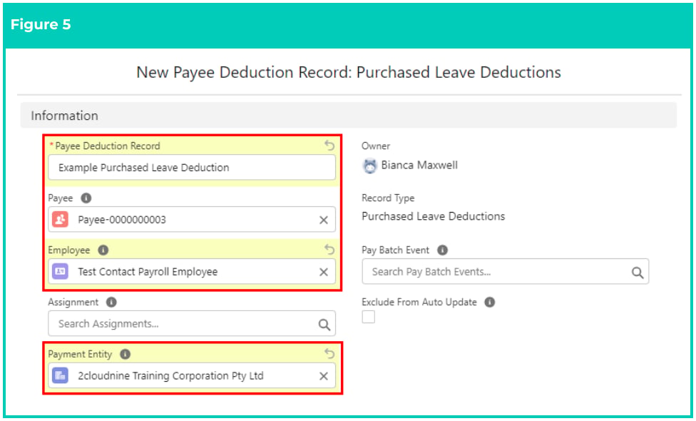 Screenshot from QRG Create a Payee Deduction - Purchased Leave