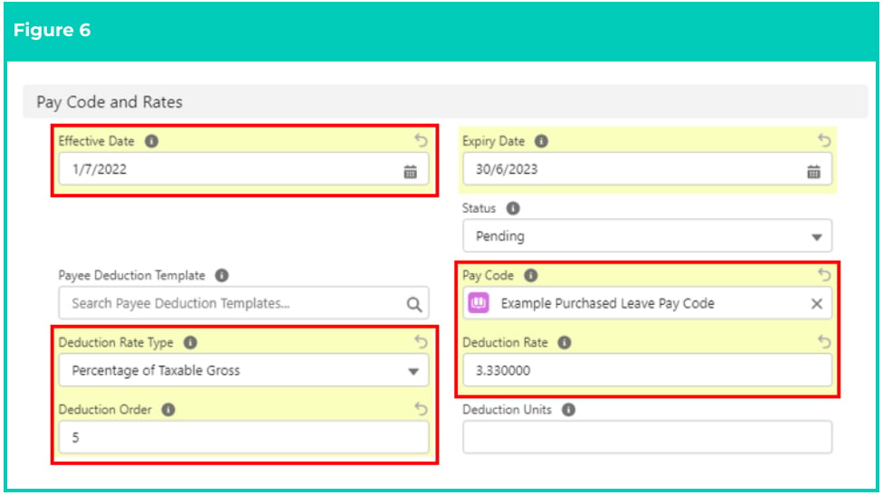Screenshot from QRG Create a Payee Deduction - Purchased Leave