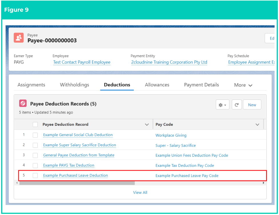 Screenshot from QRG Create a Payee Deduction - Purchased Leave