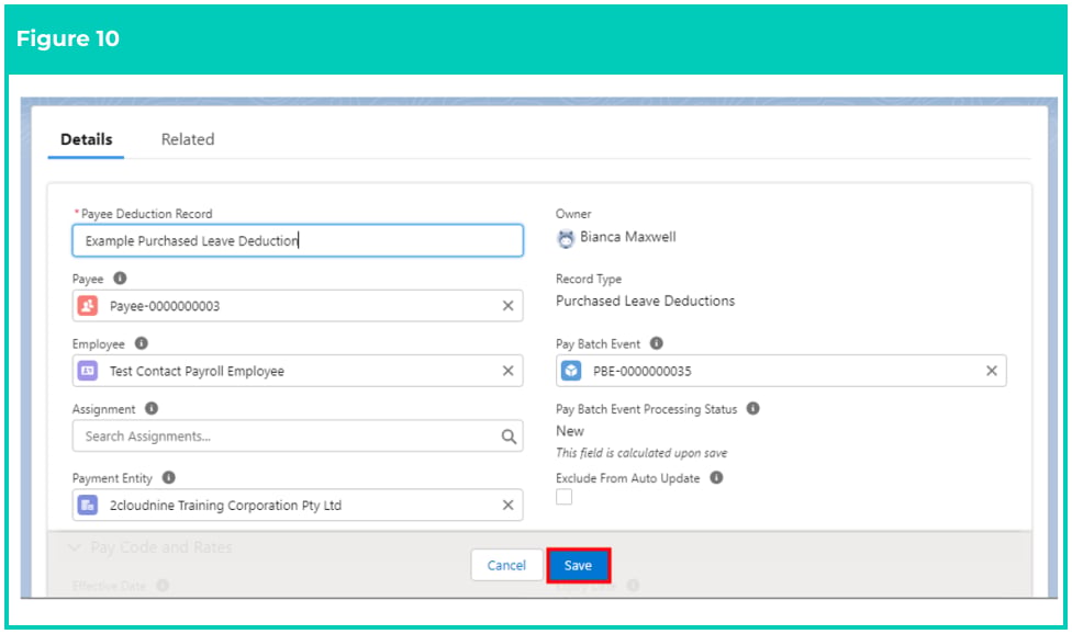 Screenshot from QRG Create a Payee Deduction - Purchased Leave