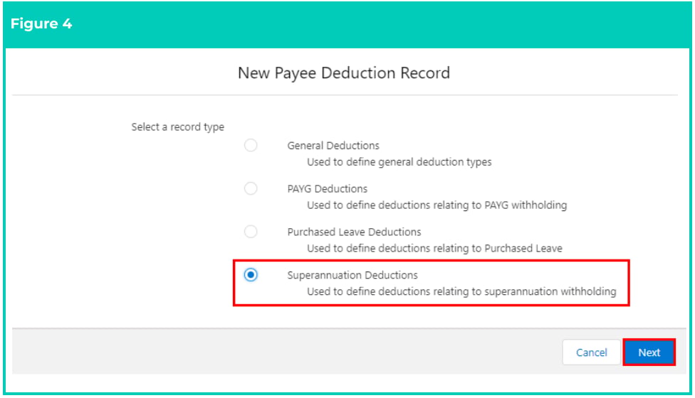 Screenshot from QRG Create a Payee Deduction - Superannuation