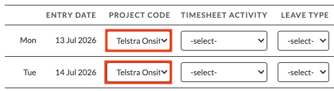 Screenshot from QRG Employee Portal - Enter Payee Timesheets