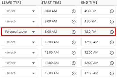 Screenshot from QRG Employee Portal - Enter Payee Timesheets