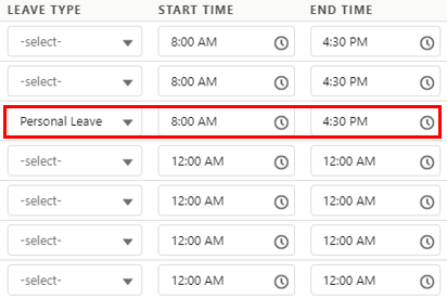 Screenshot from QRG Employee Portal - Enter Payee Timesheets