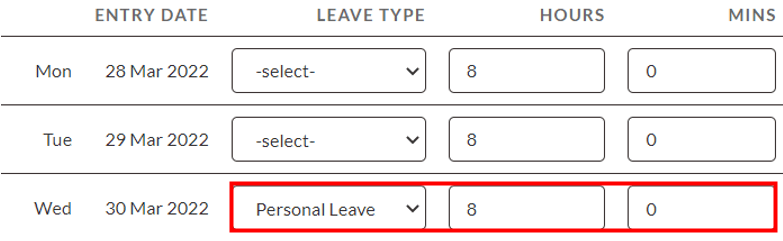 Screenshot from QRG Employee Portal - Enter Payee Timesheets