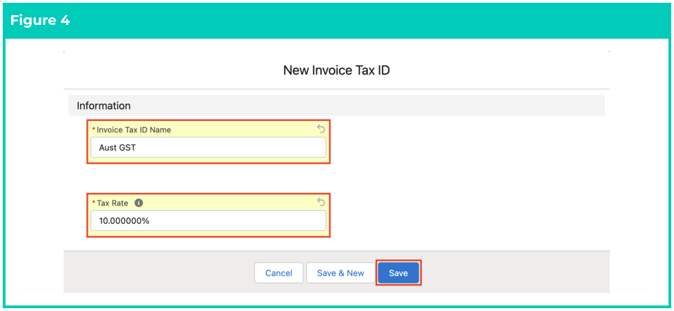 Screenshot from Create an Invoice Tax ID