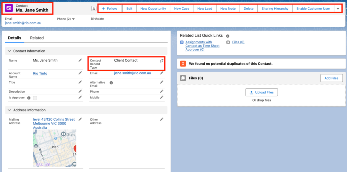 Screenshot from QRG Create a Contact - Client