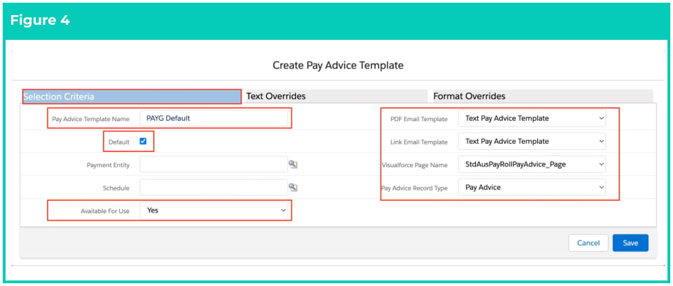 Screenshot from QRG Create a Pay Advice Template
