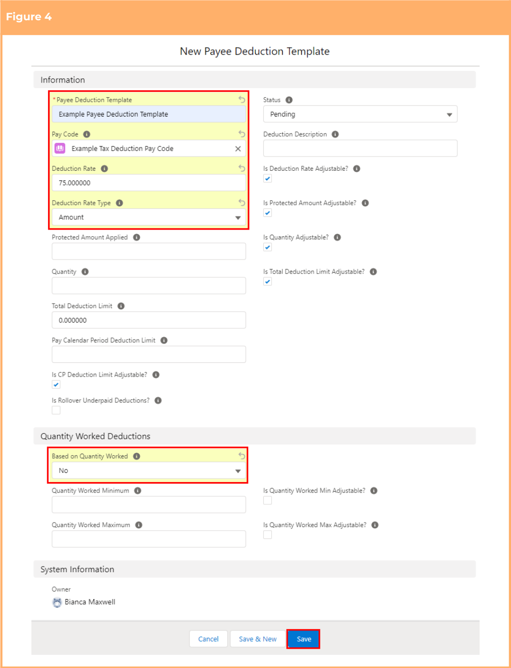 Screenshot from QRG Create a Payee Deduction Template