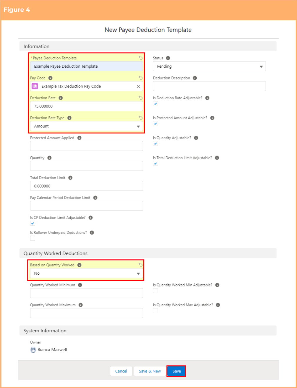 Screenshot from QRG Create a Payee Deduction Template