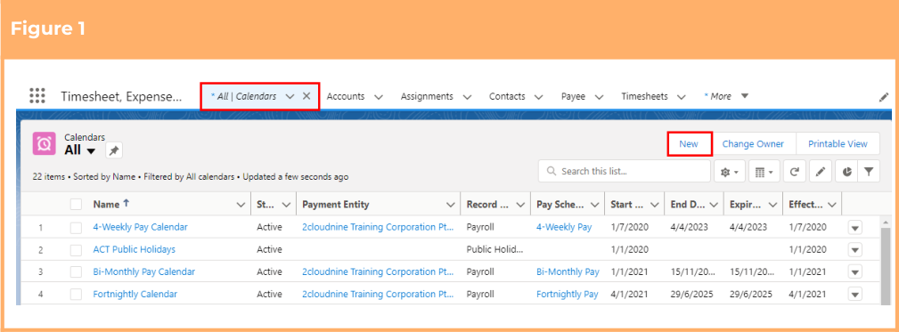 Screenshot from QRG Create a Timesheet Calendar