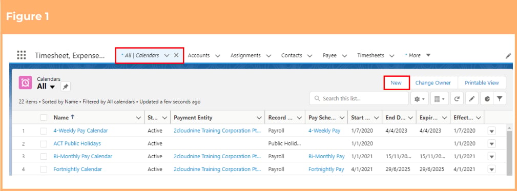 Screenshot from QRG Create a Timesheet Calendar