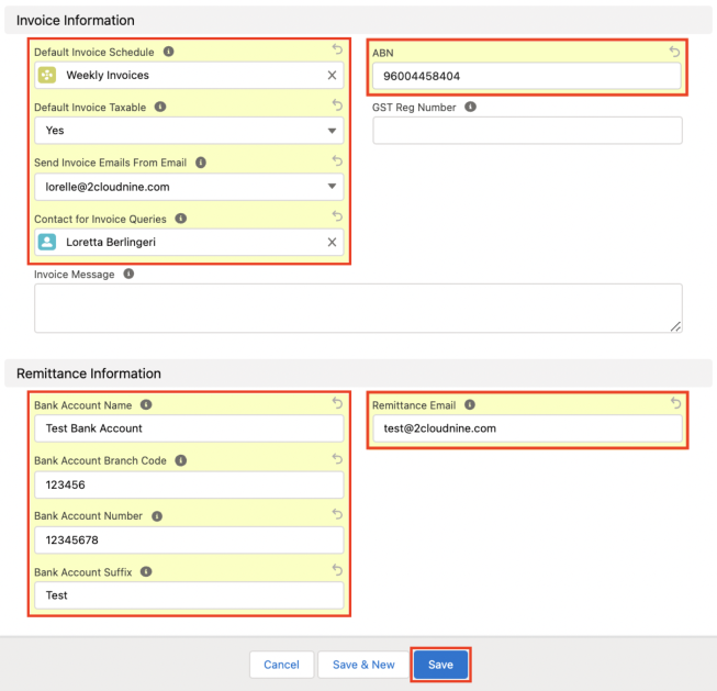 Screenshot from QRG Create an Account - Invoice Entity