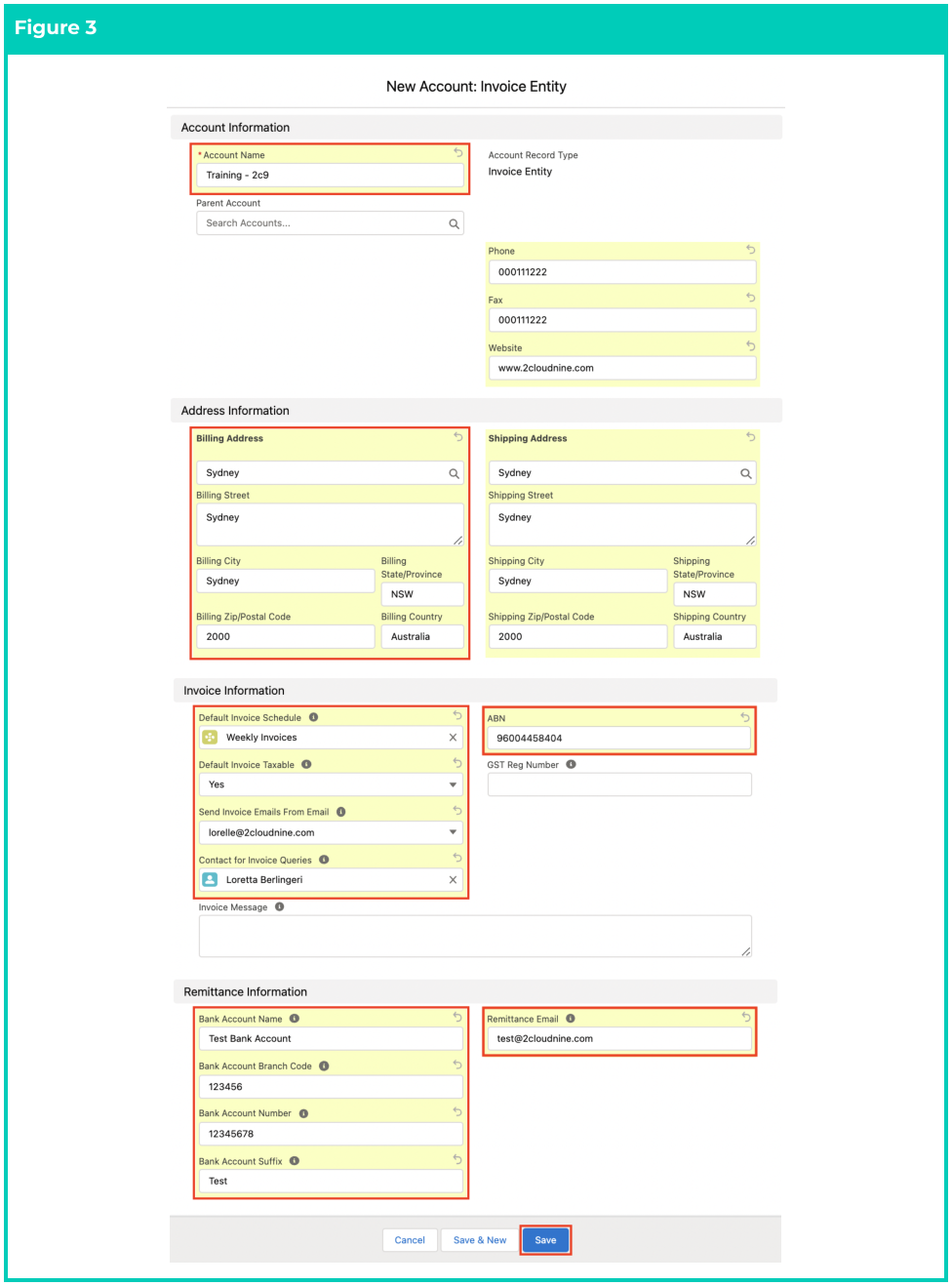 Screenshot from QRG Create an Account - Invoice Entity