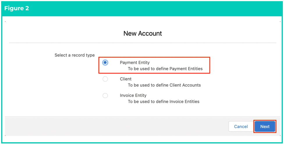 Screenshot from QRG Create an Account - Payment Entity
