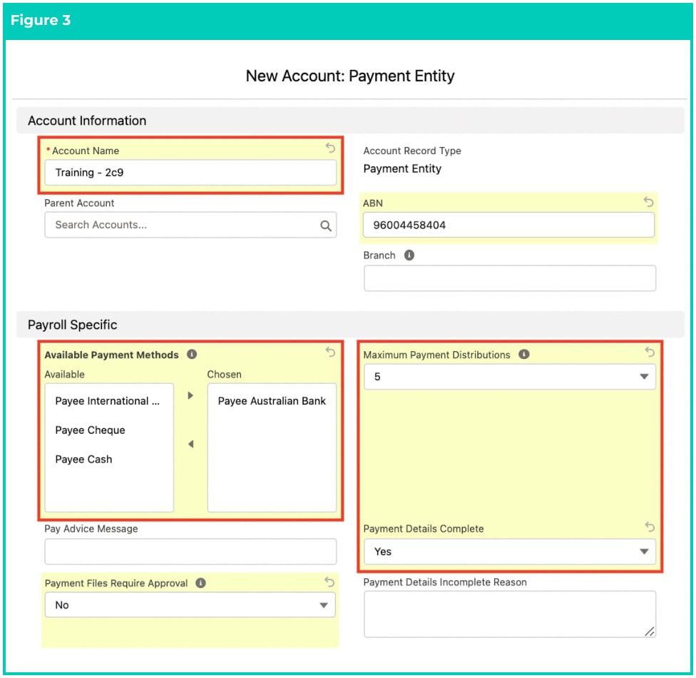 Screenshot from QRG Create an Account - Payment Entity