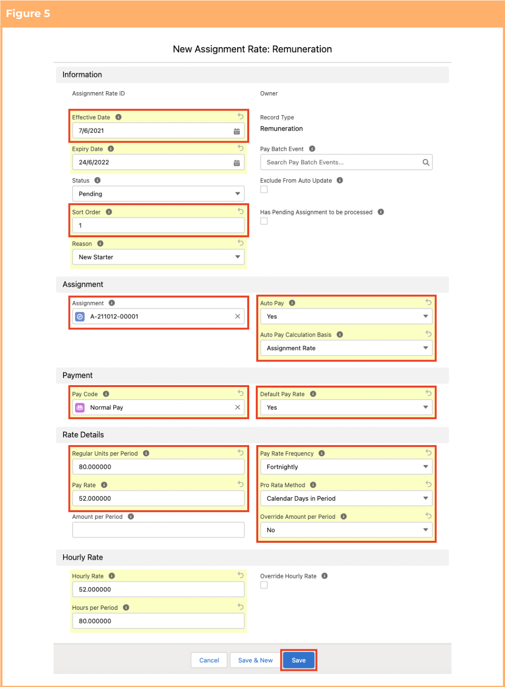 Screenshot from QRG Create an Assignment Rate record - Remuneration