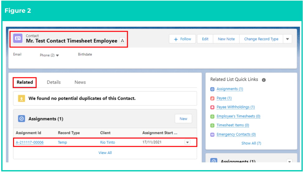 Screenshot from QRG Create an Assignment Rate record - Timesheet