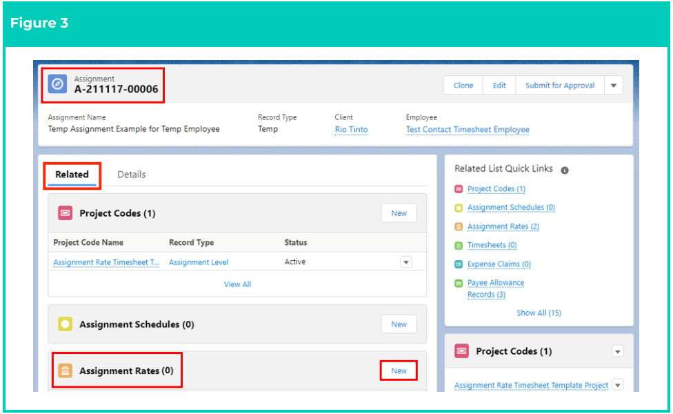 Screenshot from QRG Create an Assignment Rate record - Timesheet