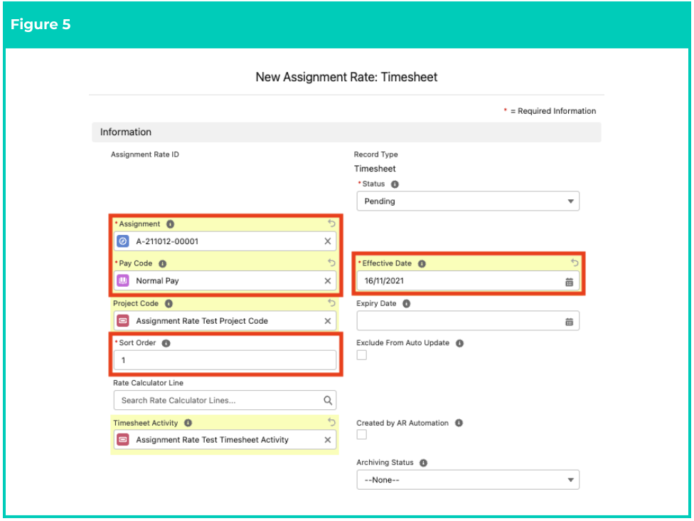 Screenshot from QRG Create an Assignment Rate record - Timesheet