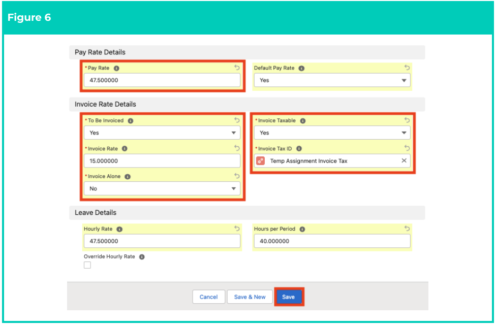 Screenshot from QRG Create an Assignment Rate record - Timesheet