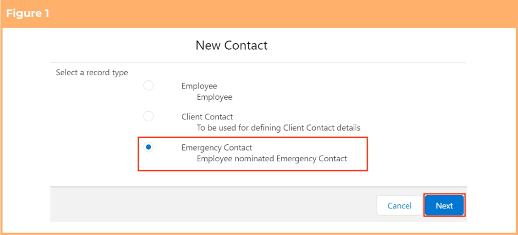 Screenshot from QRG Create an Emergency Contact