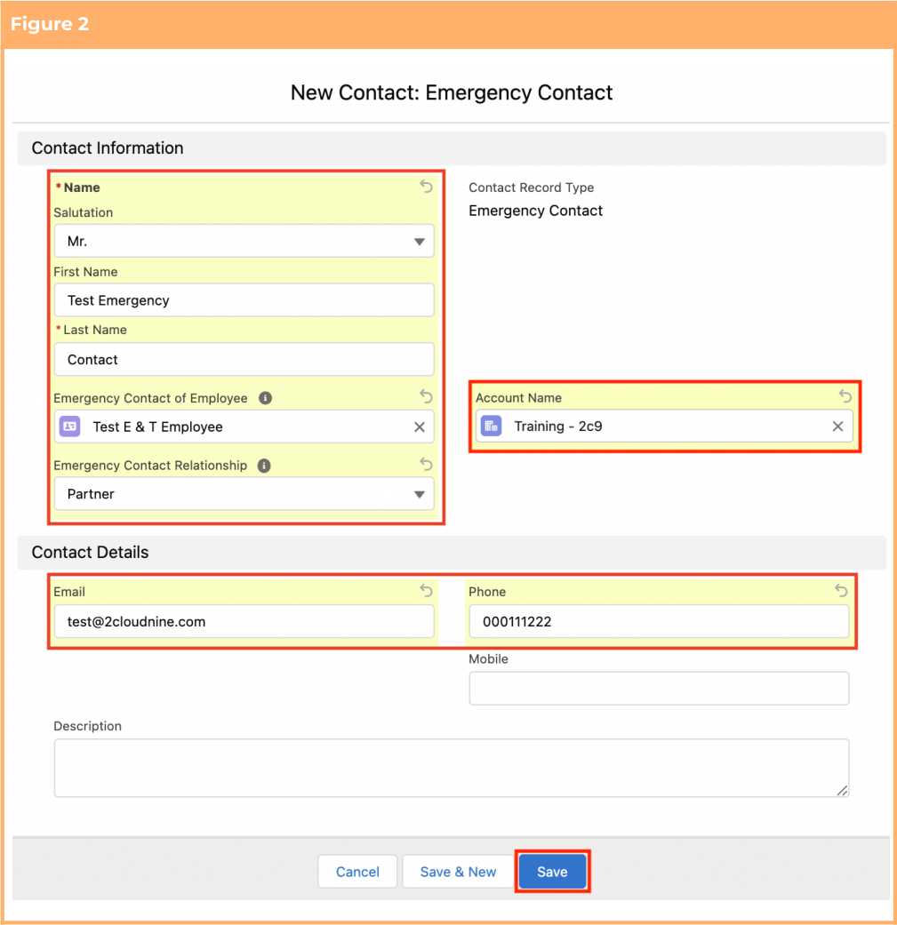 Screenshot from QRG Create an Emergency Contact