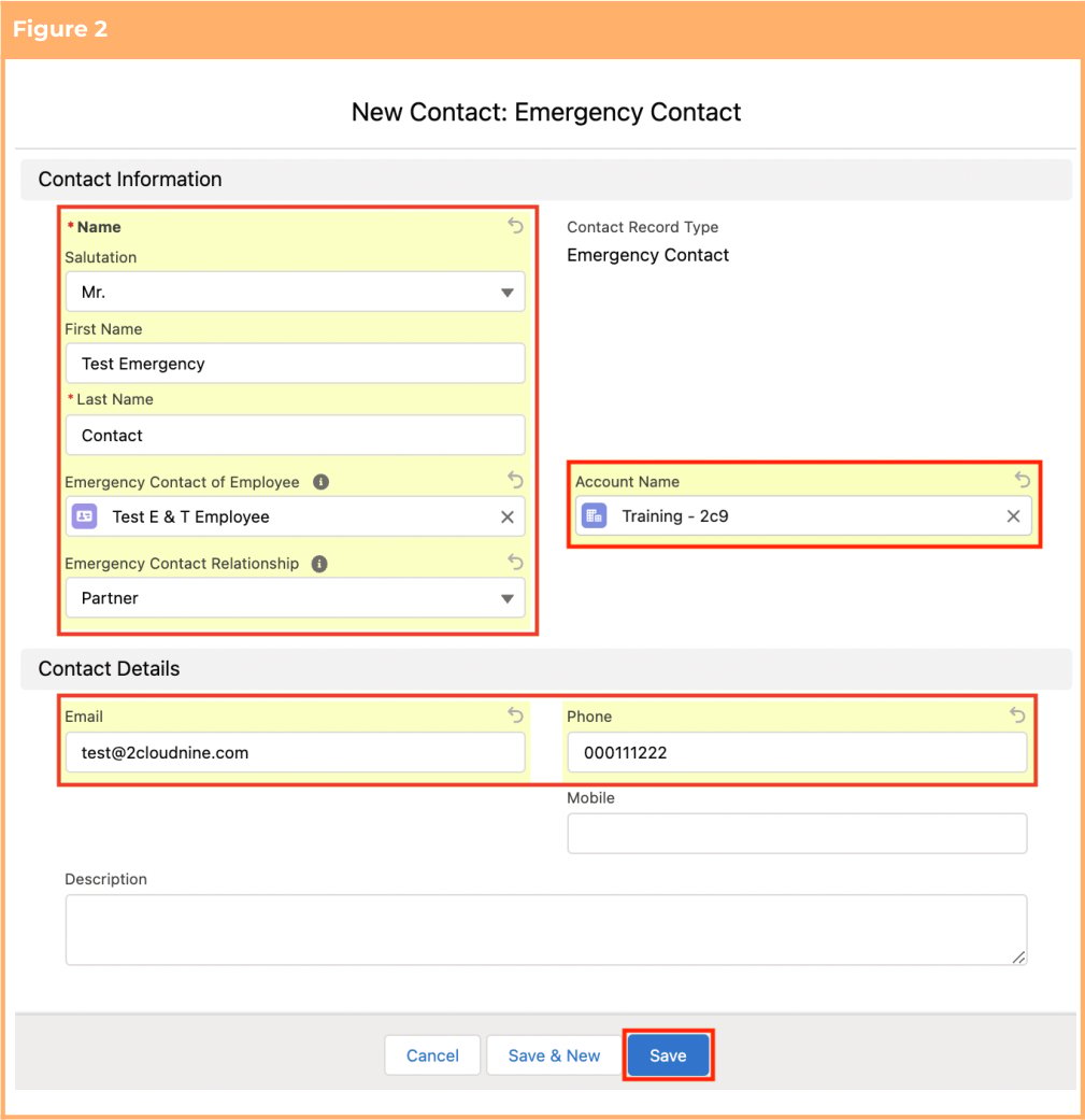 Screenshot from QRG Create an Emergency Contact