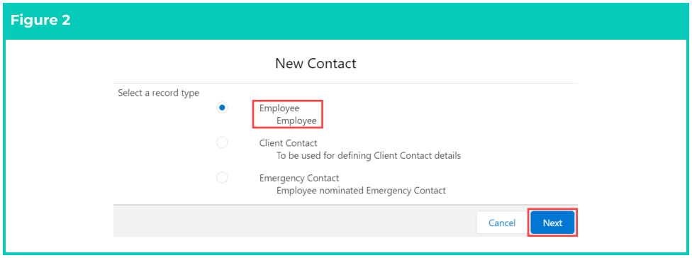 Screenshot from QRG Create an Employee - Contact