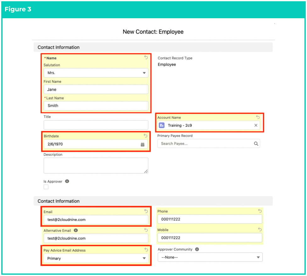 Screenshot from QRG Create an Employee - Contact