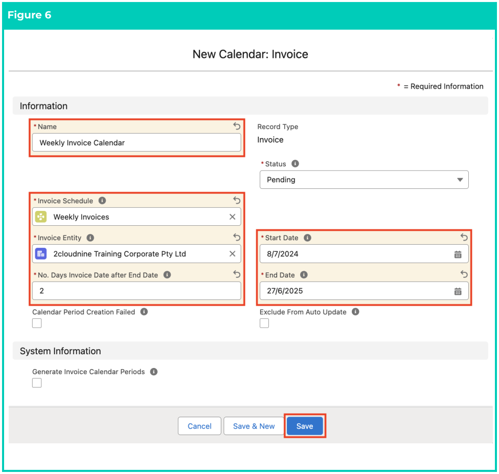 Screenshot from QRG Create Invoice Calendar & Calendar Periods