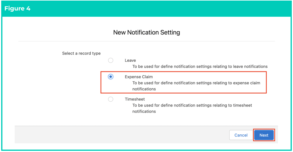 Screenshot from QRG Create Notification Settings - Expense Claim