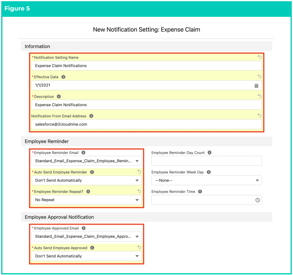 Screenshot from QRG Create Notification Settings - Expense Claim
