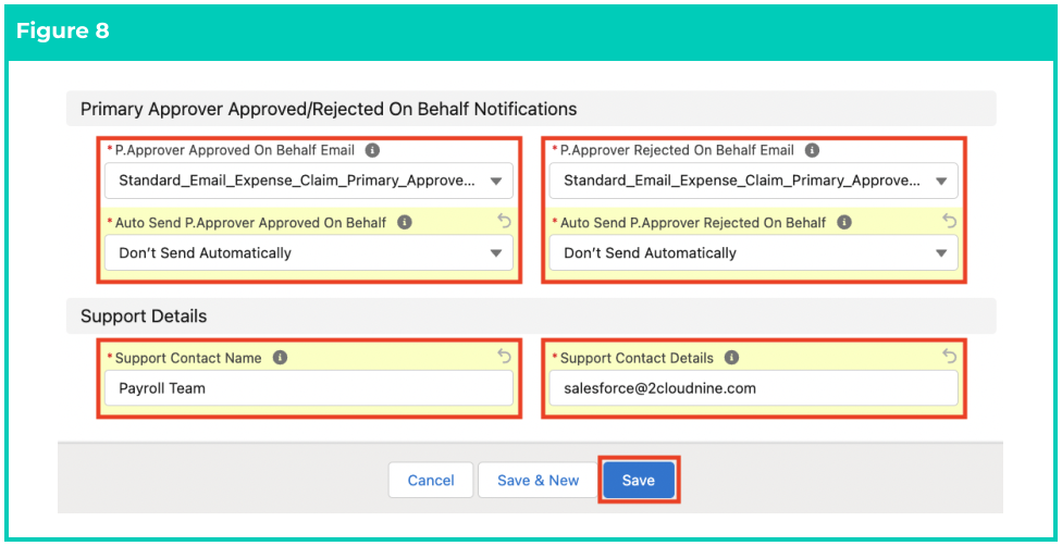 Screenshot from QRG Create Notification Settings - Expense Claim