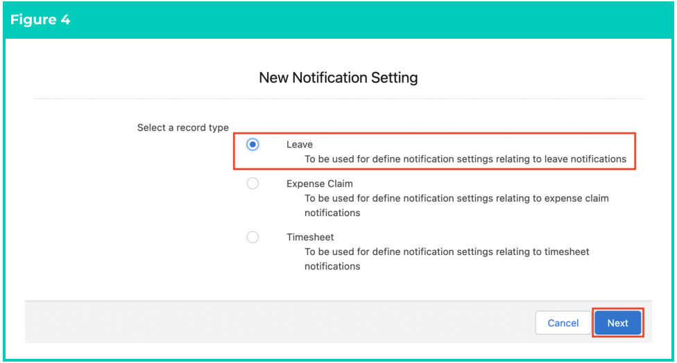 Screenshot from QRG Create Notification Settings - Leave