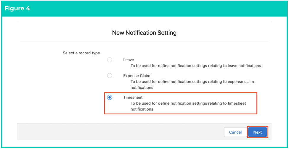 Screenshot from QRG Create Notification Settings - Timesheet