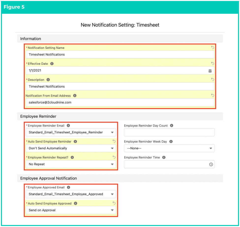 Screenshot from QRG Create Notification Settings - Timesheet