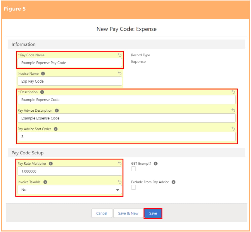 Screenshot from QRG Create Pay Codes - Expense Pay Codes