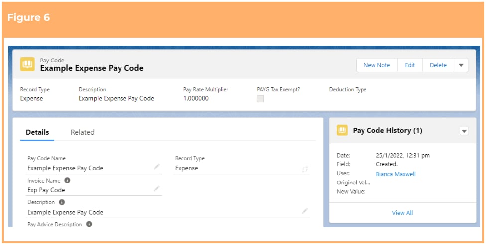 Screenshot from QRG Create Pay Codes - Expense Pay Codes