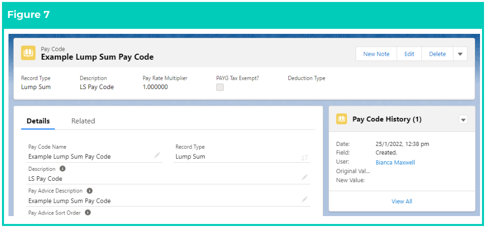 Screenshot from QRG Create Pay Codes - Lump Sum Pay Codes