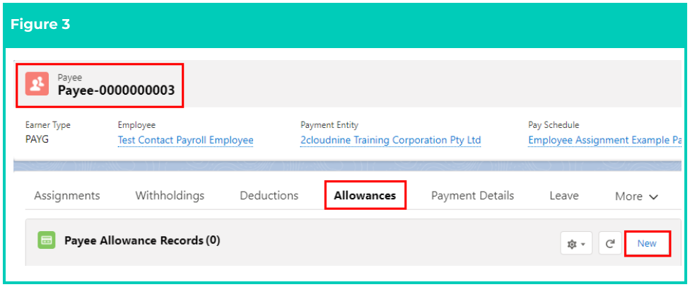 Screenshot from QRG Create Payee Allowances - Timesheet