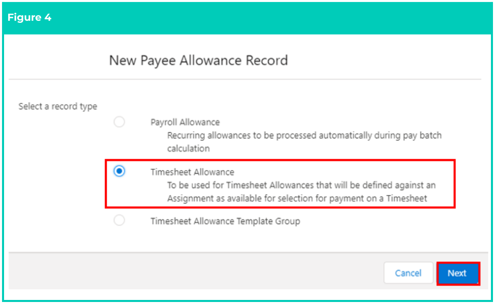 Screenshot from QRG Create Payee Allowances - Timesheet