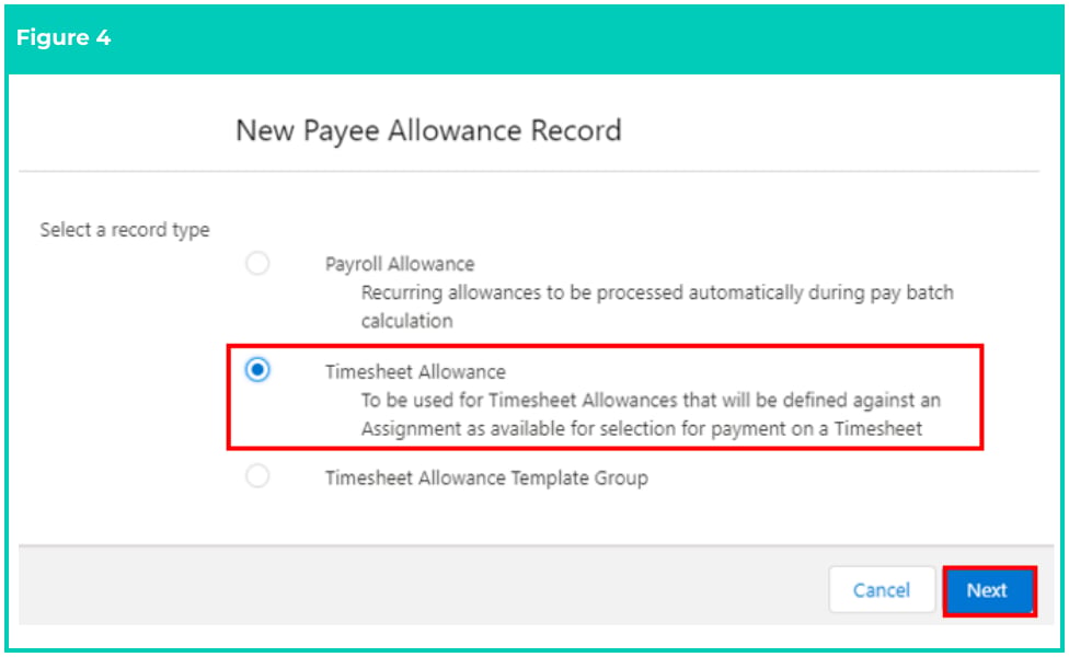 Screenshot from QRG Create Payee Allowances - Timesheet