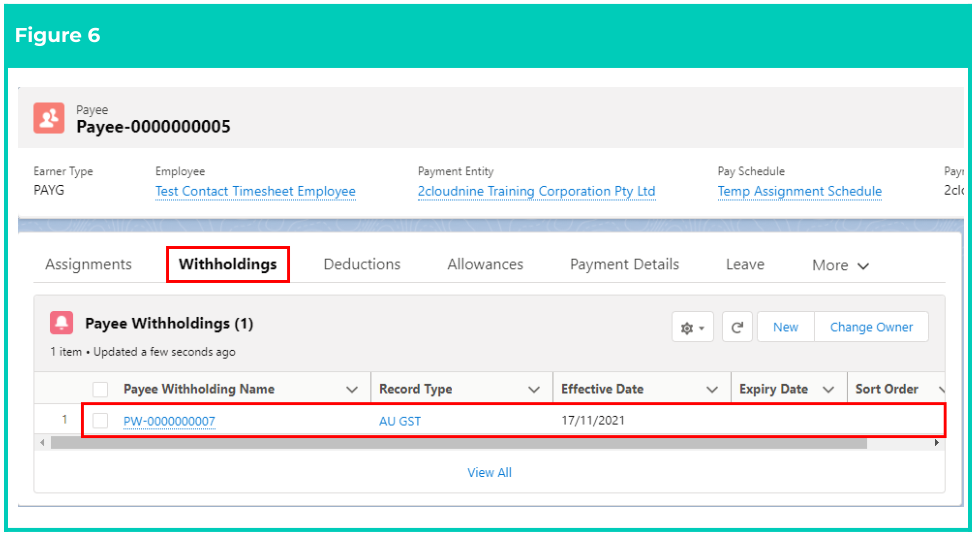 Screenshot from QRG Create Payee Withholdings - AU GST
