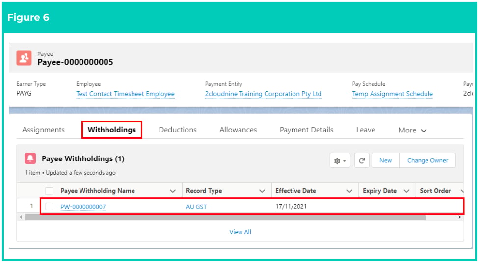 Screenshot from QRG Create Payee Withholdings - AU GST
