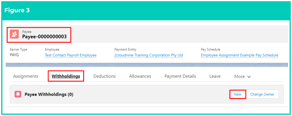 Screenshot from QRG Create Payee Withholdings - AU PAYG